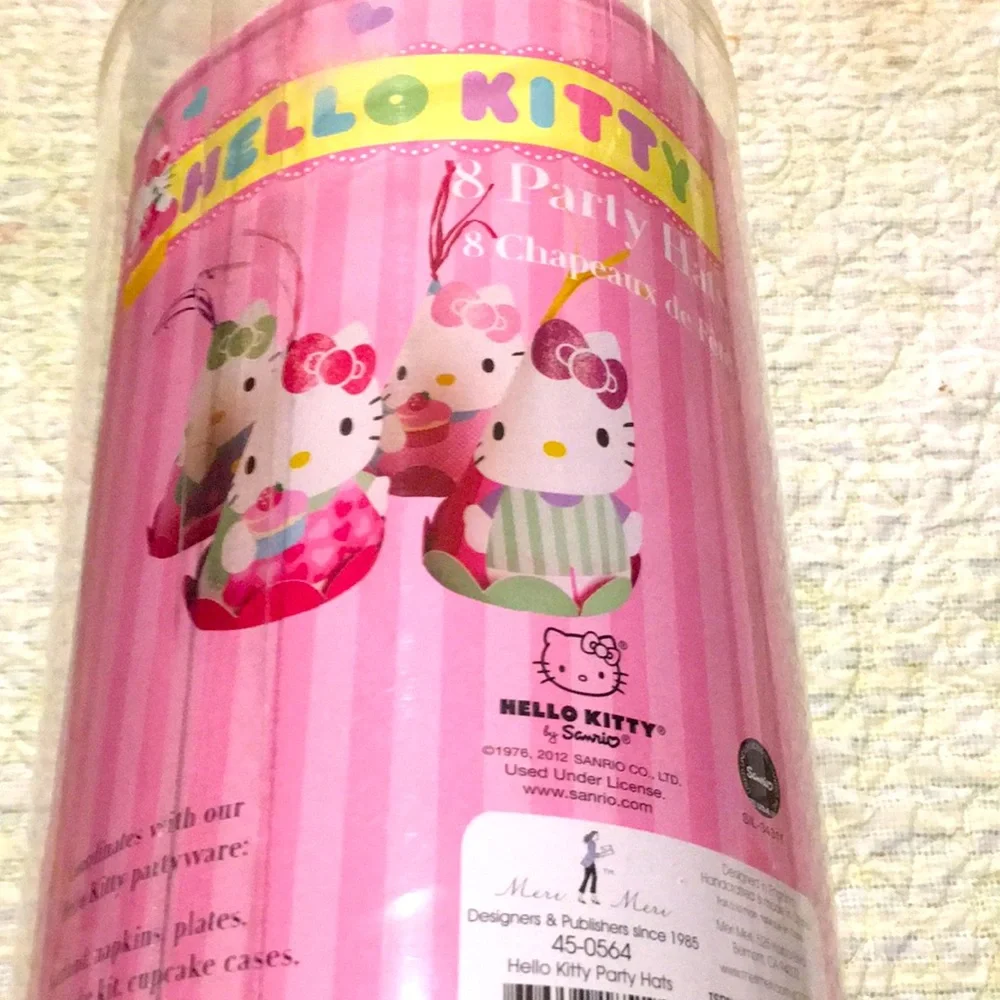 Hello Kitty 8 party hat set NEW 3 D hats with sparkle tops & ribbon tassel Cute